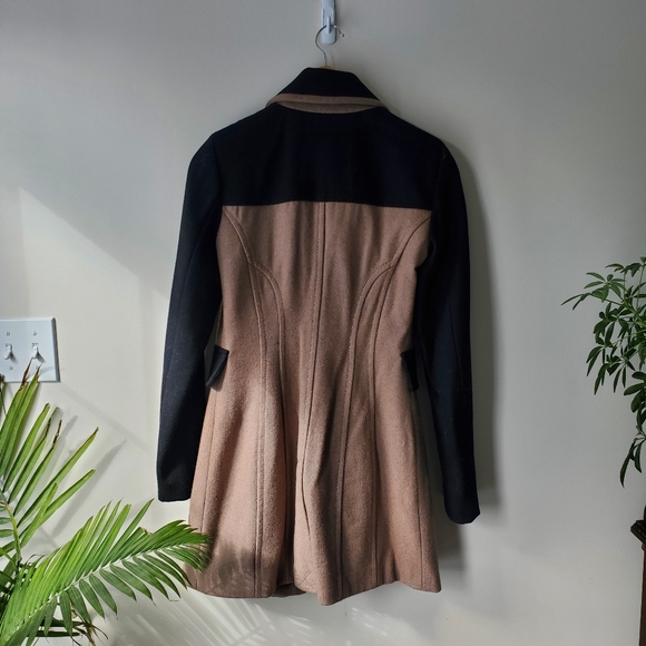 Womens wool pea coat in tan and black US XS - Picture 3 of 5